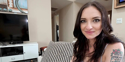 Slutty teen chick Leia Rae goes down on her stepdaddy