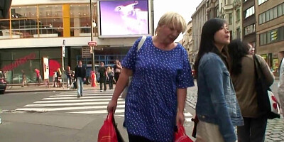 Busty blonde granny is riding the dick of the older man