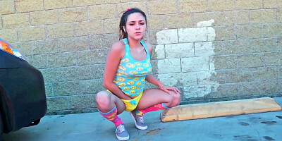 Zoey Foxx is handling a dick inside a car