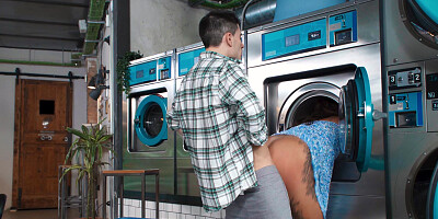 Latina is getting fucked at the laundromat by a big dick