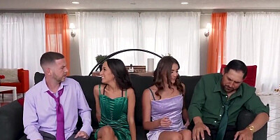 Stepdad tag along makes this foursome happen and it is HOT