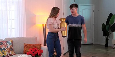 Naughty America - Laney Grey fucks her friend's brother on a brand new couch!