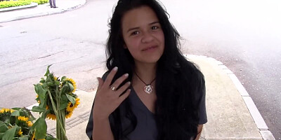 Horny man rubs Latina chick with oil and touches her