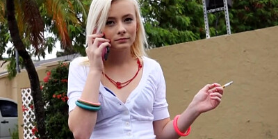 Blonde teen slut takes a huge cum facial