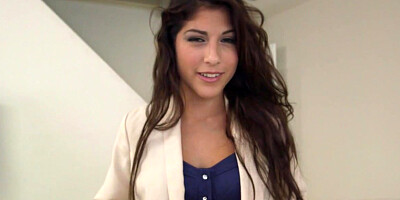 Black haired babe is sucking huge dick