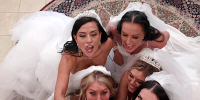 Five slutty brides fucking long-haired dude