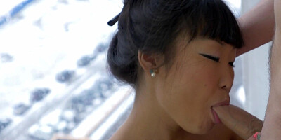 Asian cutie Candy Vivian rides firm cock after giving head