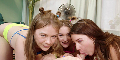 Hazel Grace, Jolie Butt and Lesya Milk get their eager pussies fucked in turn