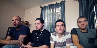 6some gang bang in the kitchen with Ryan Conner