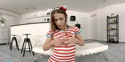 Alexis Crystal squeezing perky tits & toying her slit with her dildo in VR