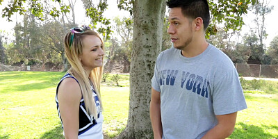 Kinky cheerleader Carmen Callaway rides stiff shaft like a real pro