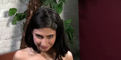 Adorable brunette teen is talking dirty and sucks dick