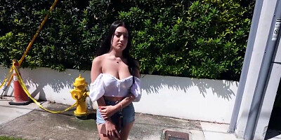 Thick brunette with amazing curves is picked up in a van