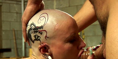Bald-headed mature Black Widow gives head and gets fucked hard