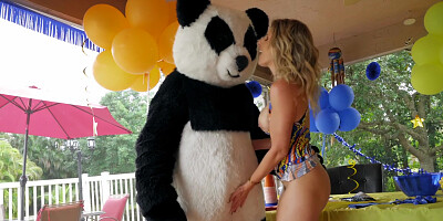 Sexy handsome Sean Lawless in a panda costume fucked the birthday girl Cory Chase right on the table