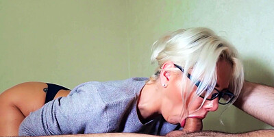 Spunky blonde bitch with glasses gets boned in POV