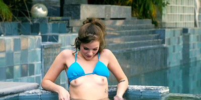 Sexy brunette Lucy Shiloh strips and masturbates