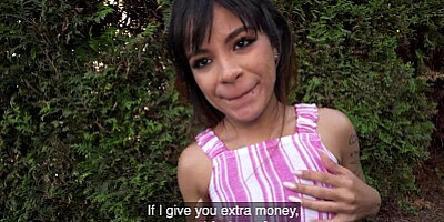Public Agent Cute South American brunette having sex in somebodys backyard
