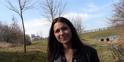 Russian waitress Jessica Lincoln doggystyle fucking & guzzling cum outdoor