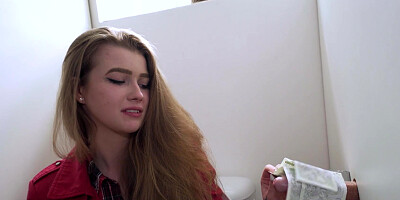 Petite Olivia Sparkle gets fucked through toilet hole