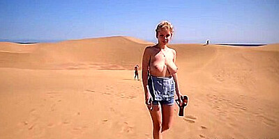 Mila Amour in Her Overalls at the Desert Beach