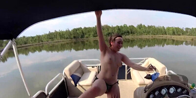 Lesbian ladies Sinn Sage and Coco Vandi licking on boat