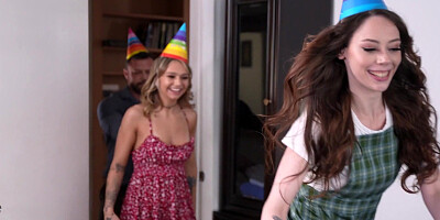 Lola Mai and Mia Kay pleasuring older dude in bed