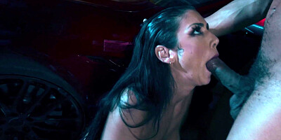 Rough sex near the car with busty MILF Queenie Sateen