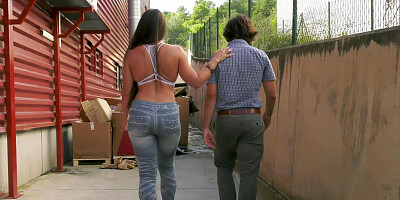 Succulent latina serves two horny guys outdoors