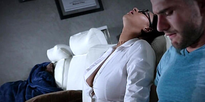 Brunette chick touches boyfriend's cock and gets fucked