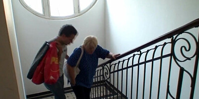 Busty grandmother having sex with a younger kinky fellow