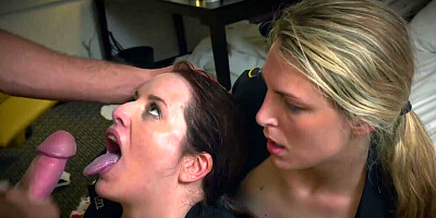 Black thug fucks thick female cops and comes on them