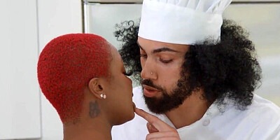 James Angel enjoys the busty babe Deja Marie in the kitchen