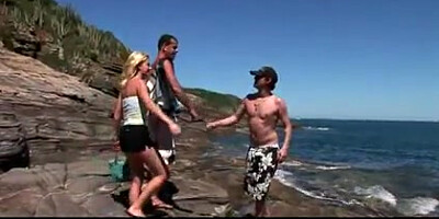 Blond babe Chloe Delaure seaside double penetration lovemaking