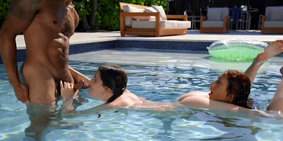 Mulatto stud drills wet twats of white bitches by the pool