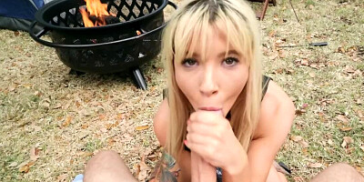 Skinny blonde seduces stranger and rides his cock in the tent