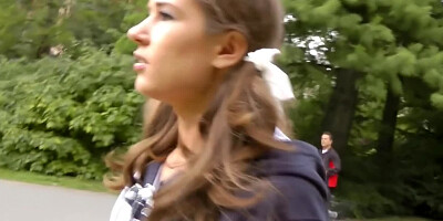 Daring woman gets naked outdoor and is fucked anally by her partner