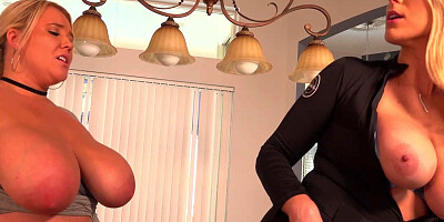 Nasty cop lady dominates over busty housewife