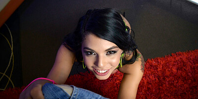 Gina Valentina gets down on her knees to suck big pulsating cock