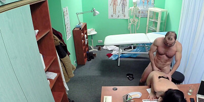 Curvaceous brunette gets her eager cunt investigated by horny doctor