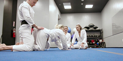 Three amazing hotties licking each other's pussy while getting fucked