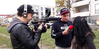 Nerdy girl is picked off the street to have a casting in porn van