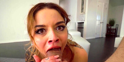 Alternative blonde is getting facefucked and facialized