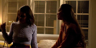 Babe's tender pussy feels bestie's fingers inside