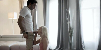 Blonde schoolgirl sucking and fucking her lustful tutor