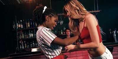 Interracial besties seduce bartender to have sex