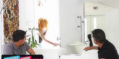 Kendall Woods And Riley King In Perfect Assed Ebony Girlfriends Swap And Fuck Their Muscular Stepdads On The Couch