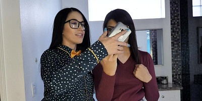 Nerdy girls Alex Coal and Ledia Lothario swap dads and get a lesson in cock sucking