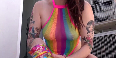 Adeline Lafouine - Stuffing Sweets In My Ass Squirt Pis