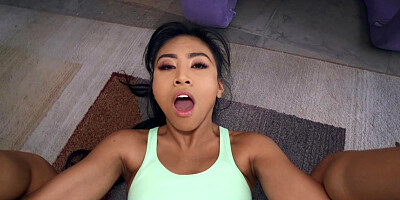 Petite yoga cutie Ember Snow performs amazing anal routine